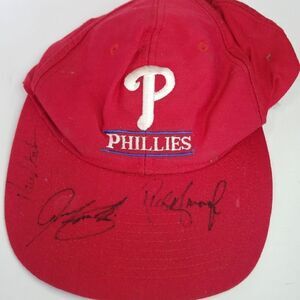 Signed 1993 Philadelphia Phillies Hat  John Kruk Ruben Amaro Jr & Kevin Stocker